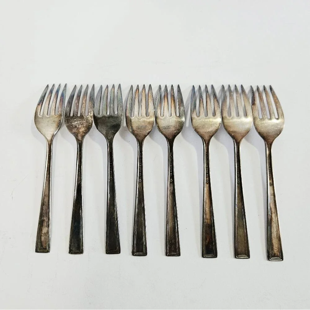 Vintage National Silver Co. Silverplate Cavalcade Pattern Salad Fork Set of 8
